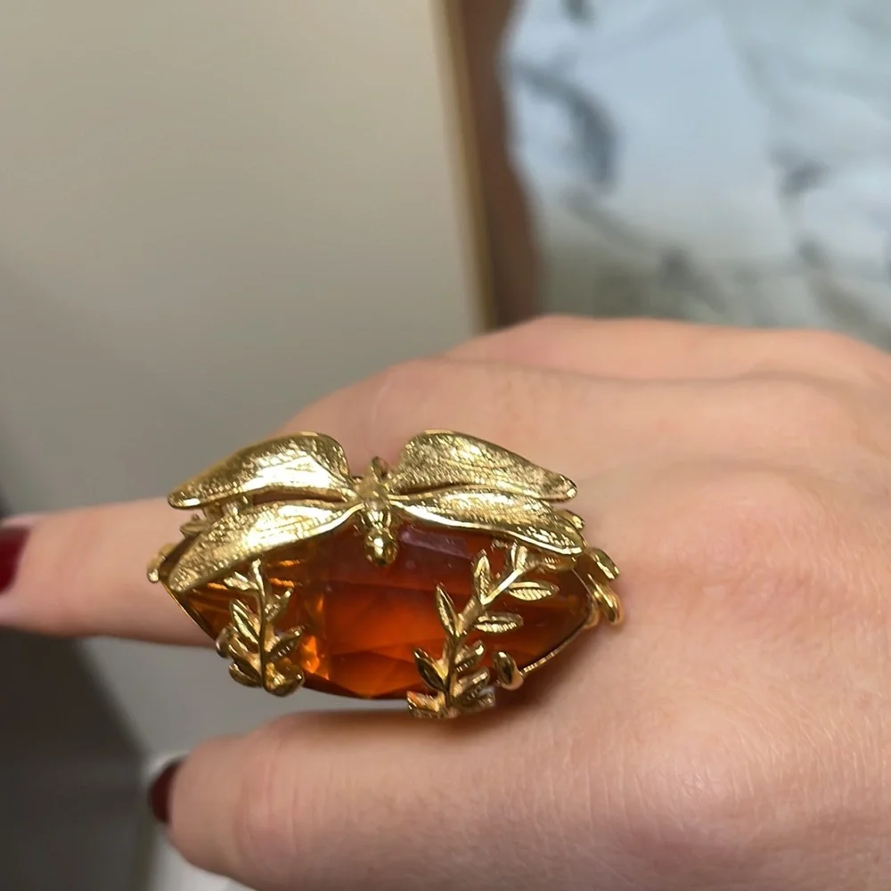 Gorgeous Cocktail Ring Dragonfly with Citrine Marquis cut